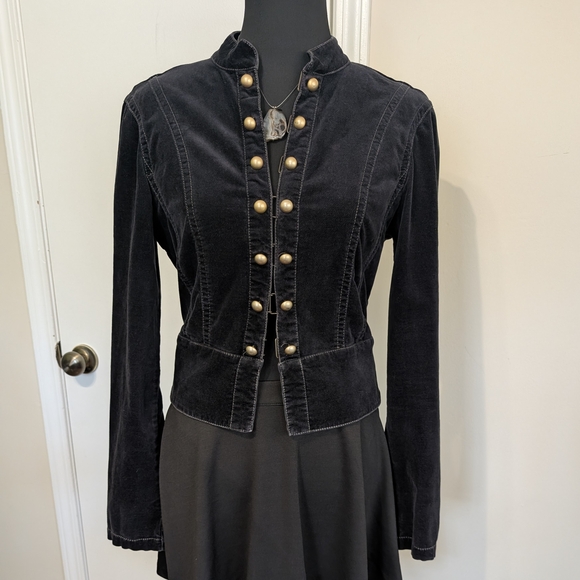 DKNY Black Velvet Blazer with Gold Buttons - Picture 3 of 6